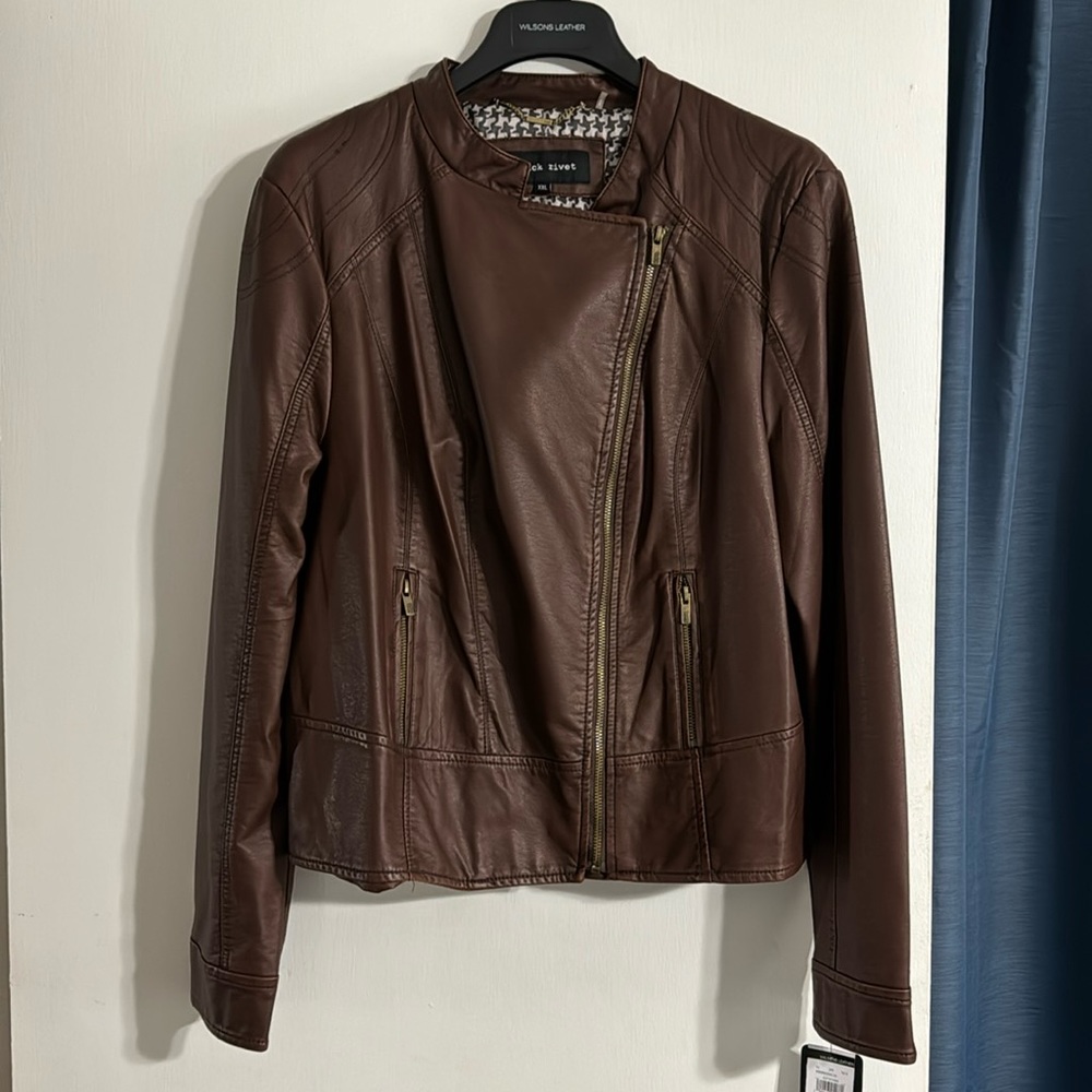 Black Rivet Brown Leather-Like Cropped Jacket